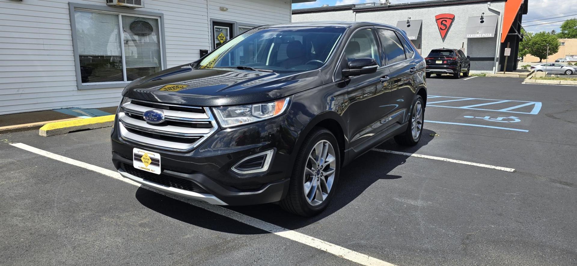 2015 Black /Saddle Ford Edge Titanium AWD (2FMTK4K82FB) with an 3.5L V6 DOHC 24V engine, 6-Speed Automatic transmission, located at 1010 N White Horse Pike, Stratford, NJ, 08084, (856) 262-9500, 39.838921, -75.011497 - Photo#0