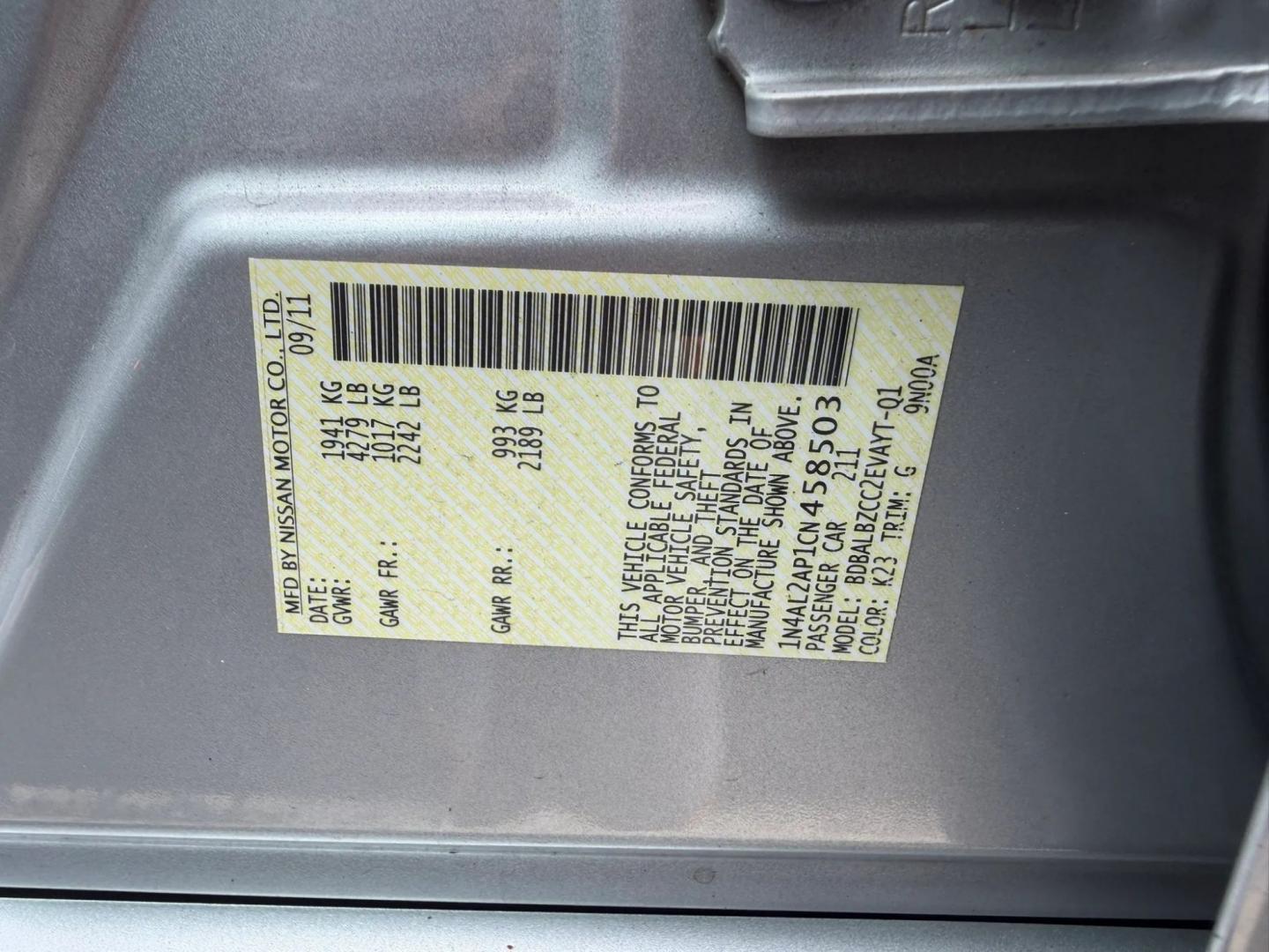 2012 Silver Nissan Altima 2.5 S (1N4AL2AP1CN) with an 2.5L L4 DOHC 16V engine, located at 1010 N White Horse Pike, Stratford, NJ, 08084, (856) 262-9500, 39.838921, -75.011497- Photo#14